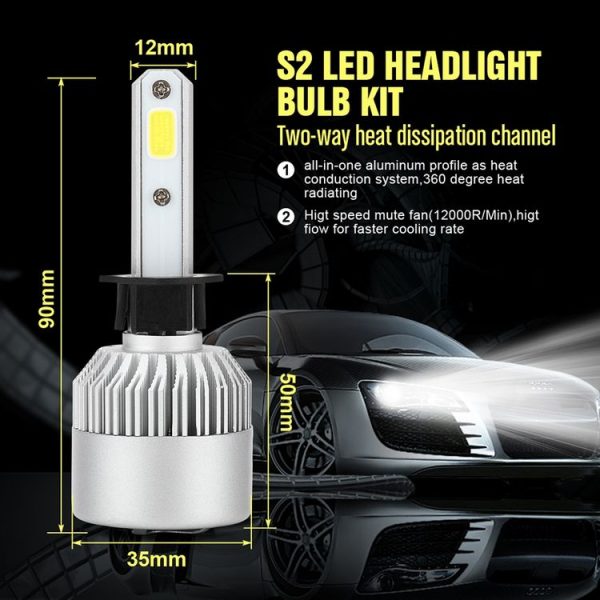 2 PCS S2 H1 18W 6000K 1800LM IP65 2 COB LED Car Headlight Lamps, DC 9-30V (Cool White) - Image 7