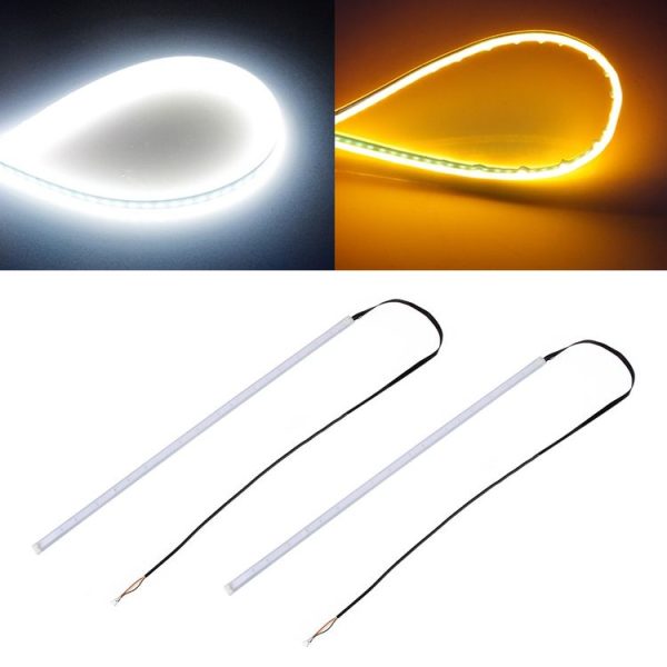 2 PCS 45cm DC12V 5W Ultra-thin Waterproof Car Auto Double Colors Turn Lights / Running Lights SMD-2835 LED Bulbs (Turn Lights: Yellow Light; Running Lights: White Light)