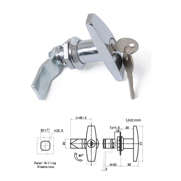 T Shape Handle Paddle Entry Door Latch & Keys Tool Box Lock for Trailer / Yacht / Truck (Silver) - Image 4