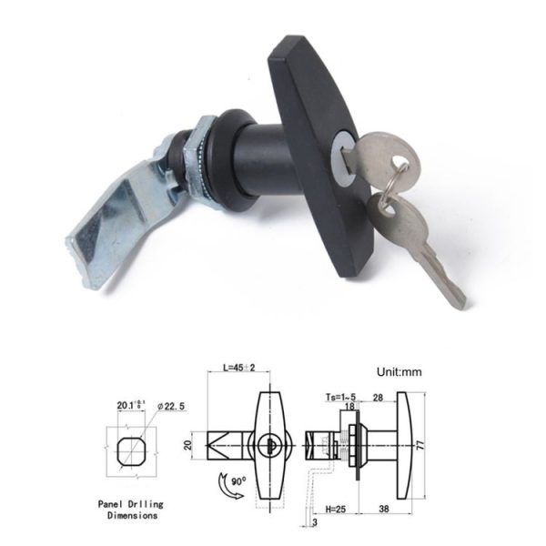 T Shape Handle Paddle Entry Door Latch & Keys Tool Box Lock for Trailer / Yacht / Truck (Black) - Image 4