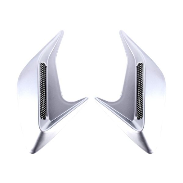 2PCS Plastic Decorative Air Flow Intake Turbo Bonnet Hood Side Vent Grille Cover With Self-adhesive Sticker (Grey)