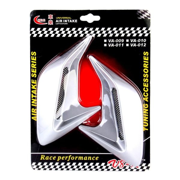 2PCS Plastic Decorative Air Flow Intake Turbo Bonnet Hood Side Vent Grille Cover With Self-adhesive Sticker (Grey) - Image 6