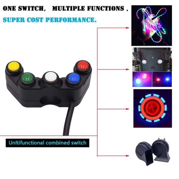 Motorcycle Headlight Auxiliary Light Horn Switches Aluminum Alloy Five-position Faucet Switches with Light - Image 5