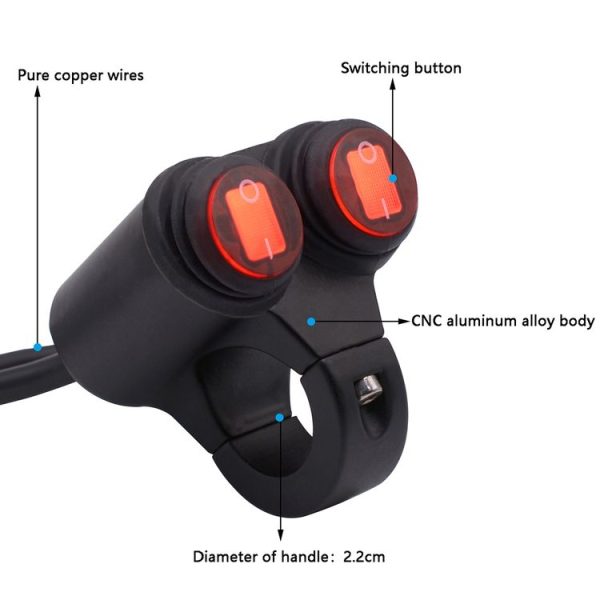 Motorcycle Headlight Auxiliary Light Waterproof Aluminum Alloy Double Flash Switches with Indicator Light - Image 2