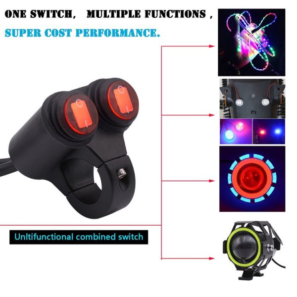 Motorcycle Headlight Auxiliary Light Waterproof Aluminum Alloy Double Flash Switches with Indicator Light - Image 5
