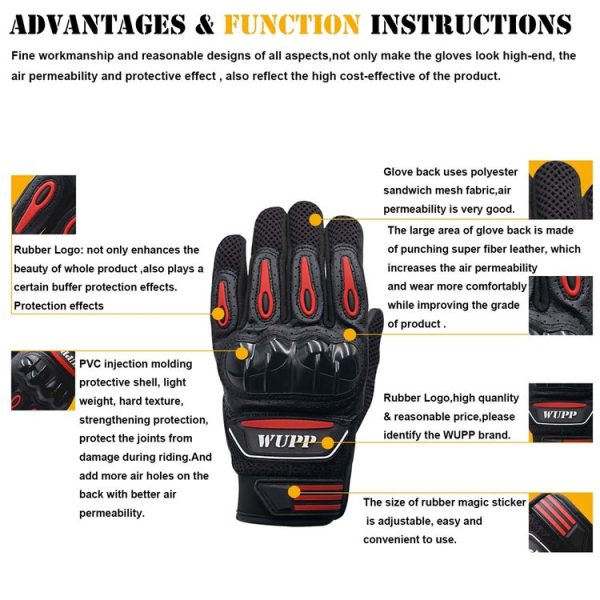 WUPP Motorcycle Gloves Touch Screen Waterproof Breathable Wearable Anti-skid Resistance Summer Winter Full-Finger Protective Gloves, Size: XL - Image 5