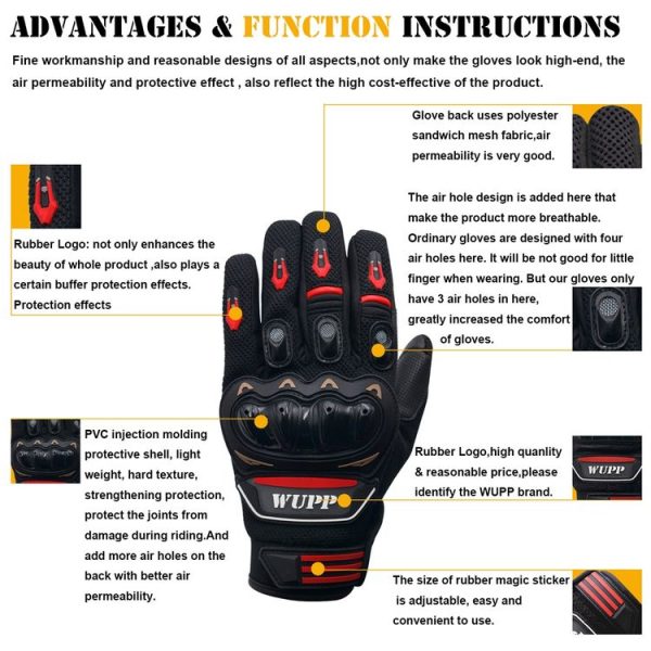 WUPP Motorcycle Gloves Touch Screen Waterproof Breathable Wearable Anti-skid Resistance Summer Winter Full-Finger Protective Gloves, Size: XL - Image 5