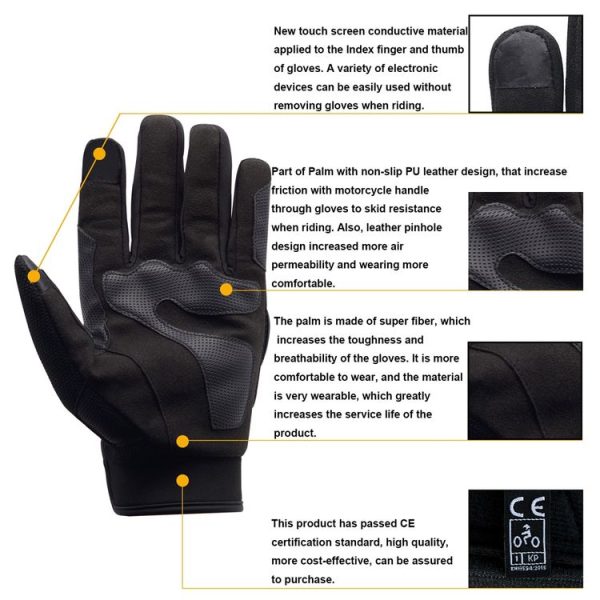 WUPP Motorcycle Gloves Touch Screen Waterproof Breathable Wearable Anti-skid Resistance Summer Winter Full-Finger Protective Gloves, Size: XL - Image 6