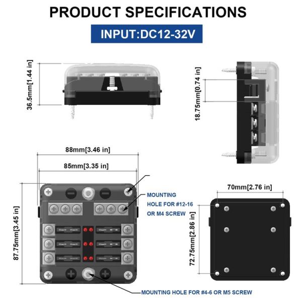 Independent Positive and Negative 1 in 6 Out 6 Way Circuit Blade Fuse Box Fuse Holder Kits with LED Warning Indicator for Auto Car Truck Boat - Image 8