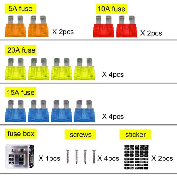 Independent Positive and Negative 1 in 6 Out 6 Way Circuit Blade Fuse Box Fuse Holder Kits with LED Warning Indicator for Auto Car Truck Boat - Image 9