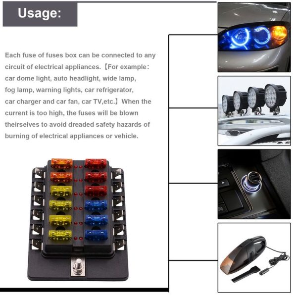 1 in 12 Out Fuse Box PC Terminal Block Fuse Holder Kits with LED Warning Indicator for Auto Car Truck Boat - Image 10