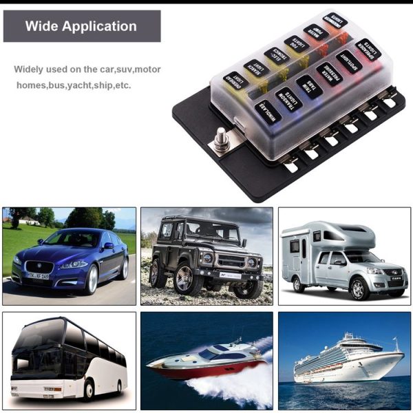 1 in 12 Out Fuse Box PC Terminal Block Fuse Holder Kits with LED Warning Indicator for Auto Car Truck Boat - Image 11