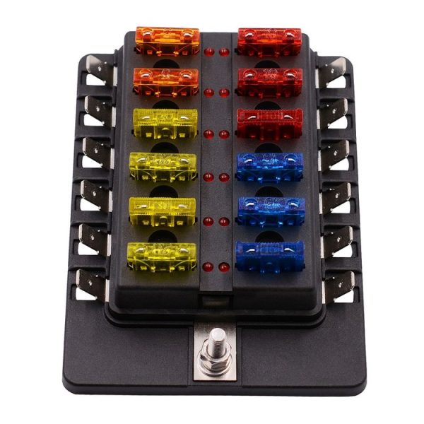 1 in 12 Out Fuse Box PC Terminal Block Fuse Holder Kits with LED Warning Indicator for Auto Car Truck Boat - Image 2