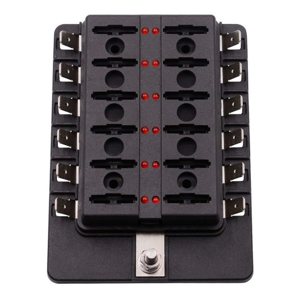 1 in 12 Out Fuse Box PC Terminal Block Fuse Holder Kits with LED Warning Indicator for Auto Car Truck Boat - Image 3