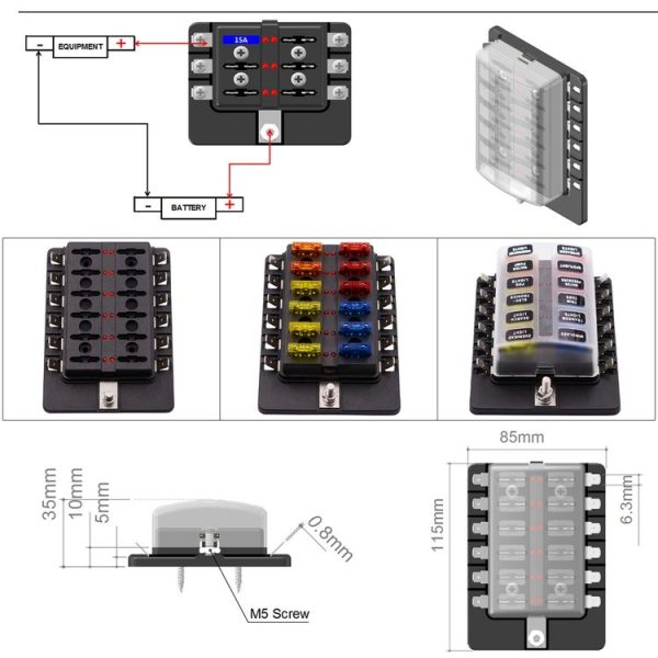 1 in 12 Out Fuse Box PC Terminal Block Fuse Holder Kits with LED Warning Indicator for Auto Car Truck Boat - Image 5