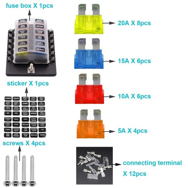 1 in 12 Out Fuse Box PC Terminal Block Fuse Holder Kits with LED Warning Indicator for Auto Car Truck Boat - Image 6