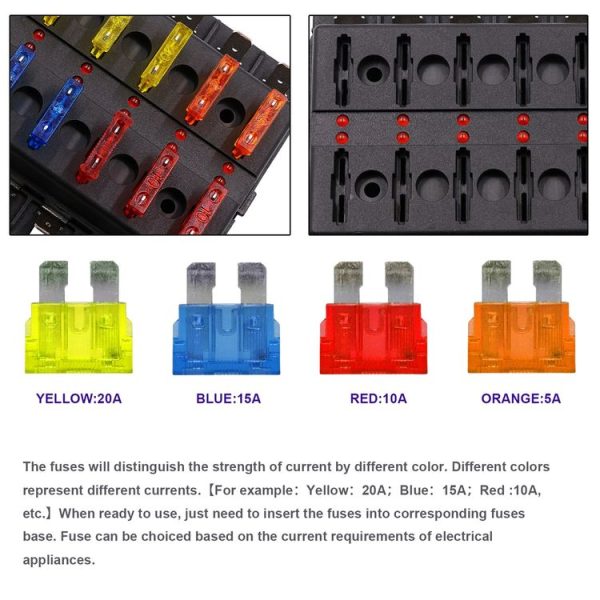 1 in 12 Out Fuse Box PC Terminal Block Fuse Holder Kits with LED Warning Indicator for Auto Car Truck Boat - Image 8