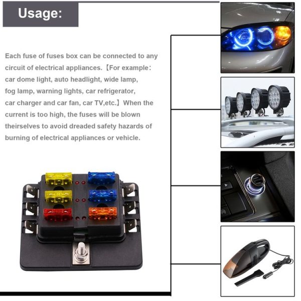 1 in 6 Out Fuse Box PC Terminal Block Fuse Holder Kits with LED Warning Indicator for Auto Car Truck Boat - Image 10