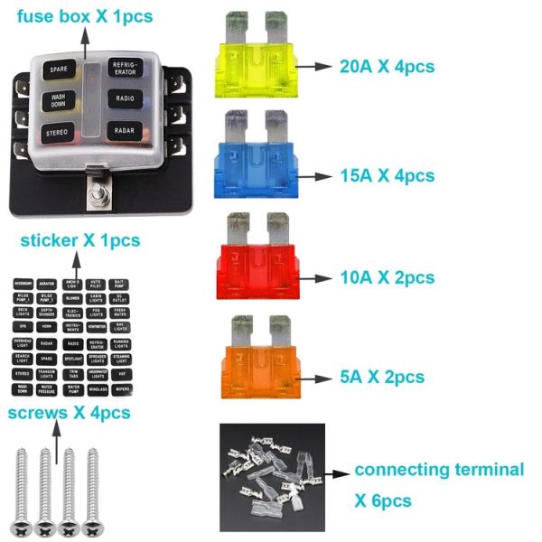 1 in 6 Out Fuse Box PC Terminal Block Fuse Holder Kits with LED Warning Indicator for Auto Car Truck Boat - Image 6