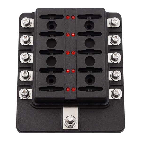 1 in 10 Out Fuse Box Screw Terminal Section Fuse Holder Kits with LED Warning Indicator for Auto Car Truck Boat - Image 3