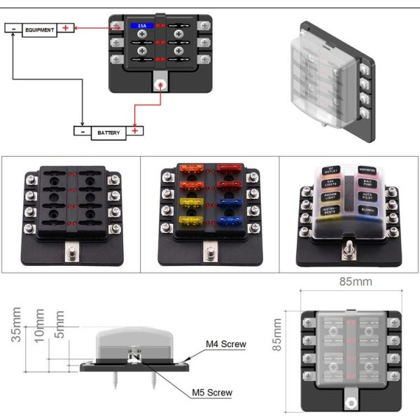 1 in 8 Out Fuse Box Screw Terminal Section Fuse Holder Kits with LED Warning Indicator for Auto Car Truck Boat - Image 7