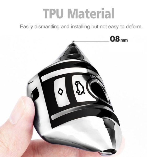 TPU One-piece Electroplating Full Coverage Car Key Case with Key Ring for Mercedes-Benz C (Silver) - Image 5