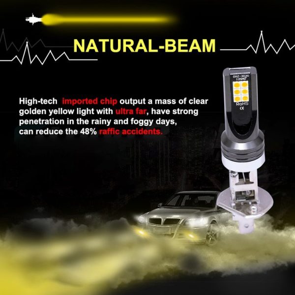2 PCS H1 DC12V-24V / 12W / 3000K / 800LM 12LEDs SMD-3030 Car LED Fog Light (Yellow Light) - Image 6