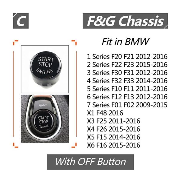 Car Engine Start Key Push Button Cover for BMW G / F Chassis, with Start and Stop (Black) - Image 5