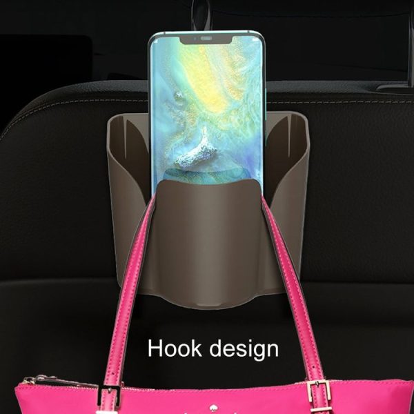Car Back Seat Hook Trash Rubbish Garbage Can Mobile Phone Holder Storage Box (Brown) - Image 6