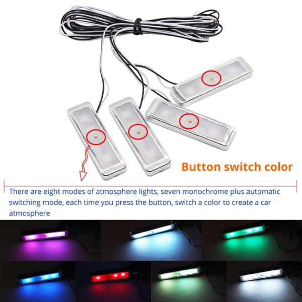 4 PCS Universal Car Colorful LED Inner Handle Light Atmosphere Lights Decorative Lamp DC12V / 0.5W Cable Length: 70cm (Colour) - Image 5