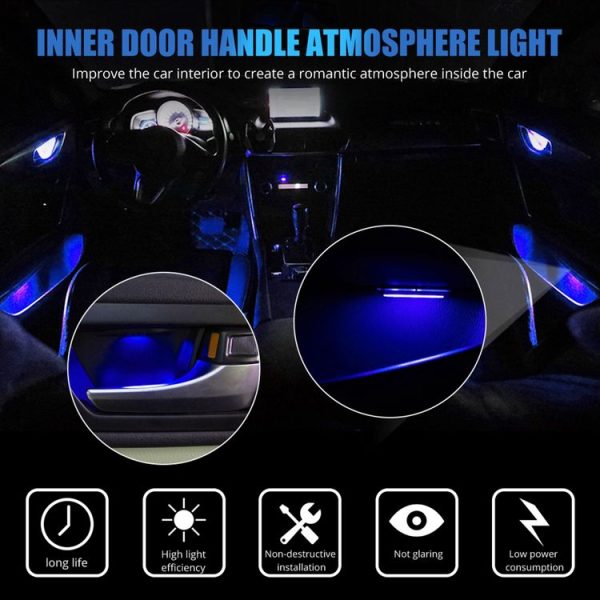 4 PCS Universal Car Colorful LED Inner Handle Light Atmosphere Lights Decorative Lamp DC12V / 0.5W Cable Length: 70cm (Colour) - Image 7