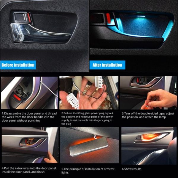 4 PCS Universal Car Colorful LED Inner Handle Light Atmosphere Lights Decorative Lamp DC12V / 0.5W Cable Length: 70cm (Colour) - Image 8