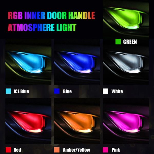 4 PCS Universal Car Colorful LED Inner Handle Light Atmosphere Lights Decorative Lamp DC12V / 0.5W Cable Length: 70cm (Colour) - Image 9