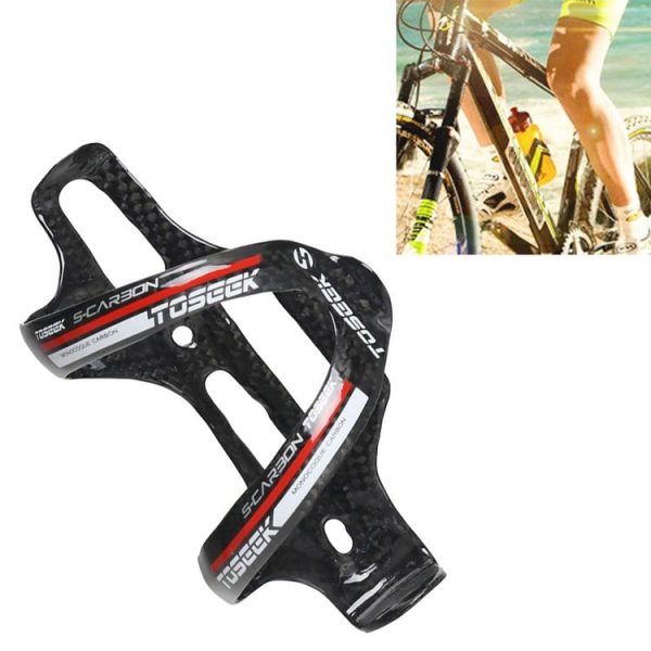 TOSEEK Gloss Full Carbon Fiber Road Bicycle Water Bottle Holder (Red)