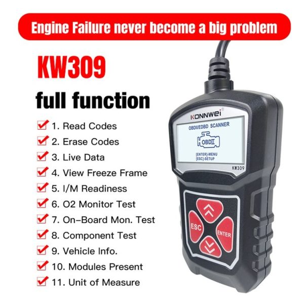 KONNWEI KW309 V309 V310 MS309 Code Reader OBD2 Scanner Diagnostic Tool (Black) - Image 10