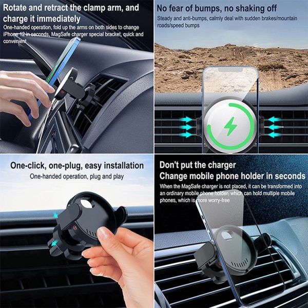 MagSafe Magnetic Car Wireless Charging Holder Air Outlet Phone Navigation Bracket (Black) - Image 6