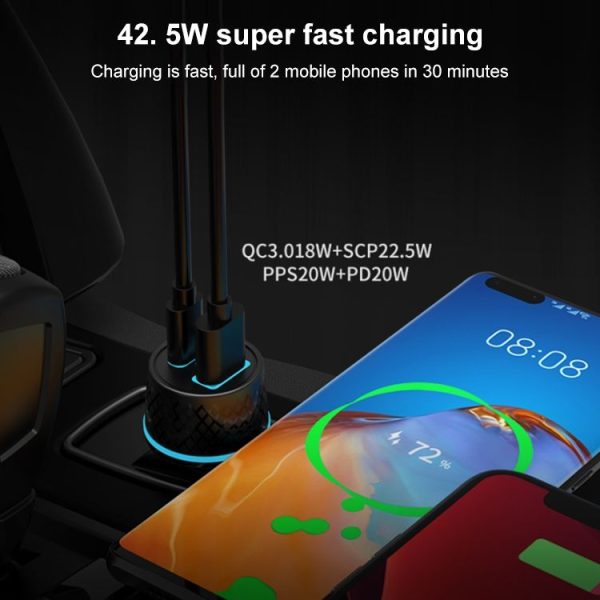 ACC-189 PD 20W + QC3.0 42.5W Dual Ports Fast Charging Car Charger (Black) - Image 7