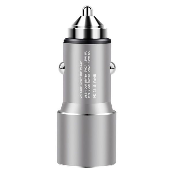 ACC-198 PD 20W + QC3.0 38W Dual Ports Metal Car Charger (Grey) - Image 3