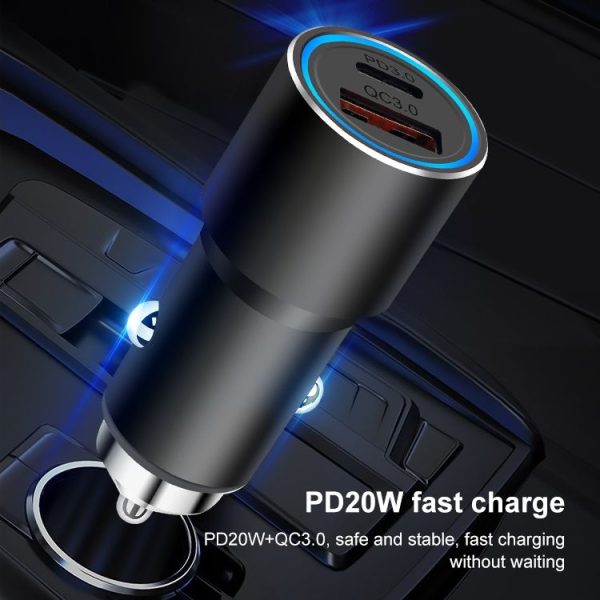 ACC-198 PD 20W + QC3.0 38W Dual Ports Metal Car Charger (Grey) - Image 7