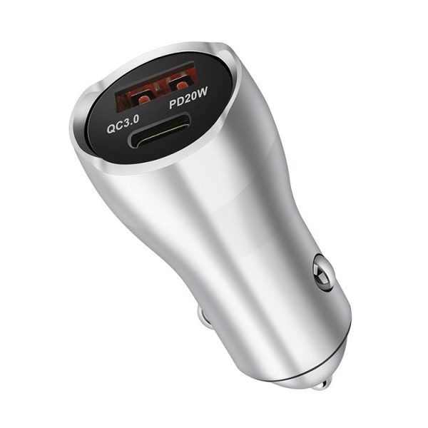 ACC-228 PD 20W + QC3.0 38W Dual Ports Metal Car Charger (Silver) - Image 2