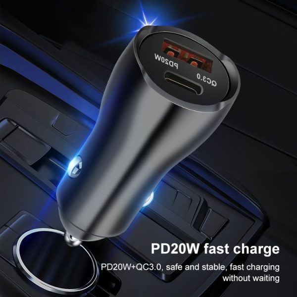 ACC-228 PD 20W + QC3.0 38W Dual Ports Metal Car Charger (Silver) - Image 7