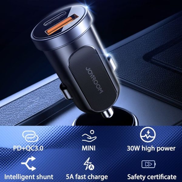 JOYROOM C-A08 30W Mini PD+QC3.0 Dual-port Smart Car Charger (Black) - Image 4