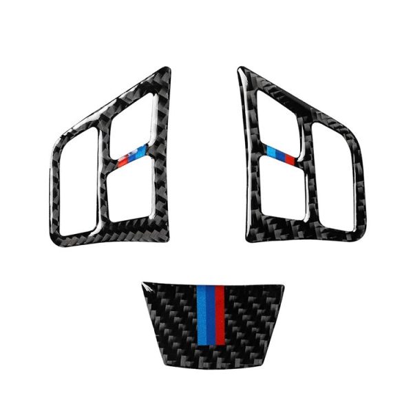3 in 1 Car Carbon Fiber Tricolor Steering Wheel Button Decorative Sticker for BMW 3 Series E90 2005-2012, Left and Right Drive Universal - Image 2