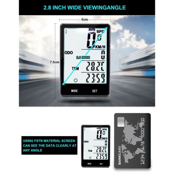 2.8 inch English Wireless Waterproof Cycle Computer LCD Odometer Speedometer - Image 6