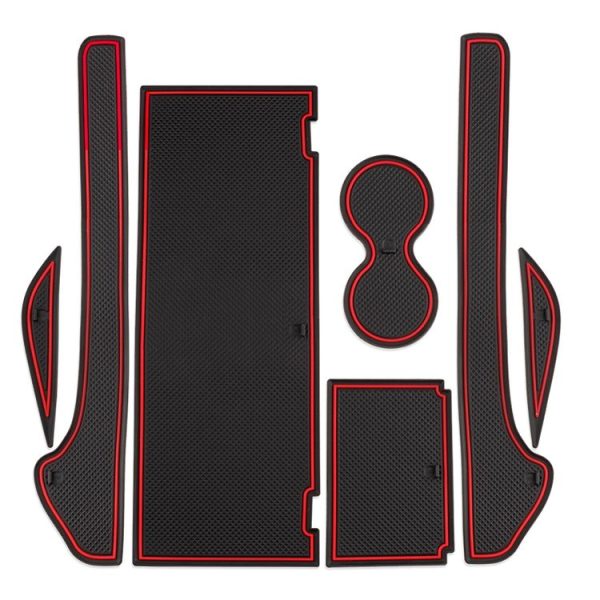 7 in 1 Car Water Cup Gate Slot Mats Silicon Anti-Slip Interior Door Pad for Tesla Model X (Red) - Image 3
