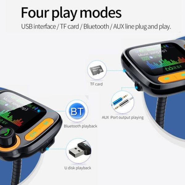 1.77 Color Screen Car MP3 Bluetooth Player FM Transmitter QC3.0 Fast Charger - Image 7