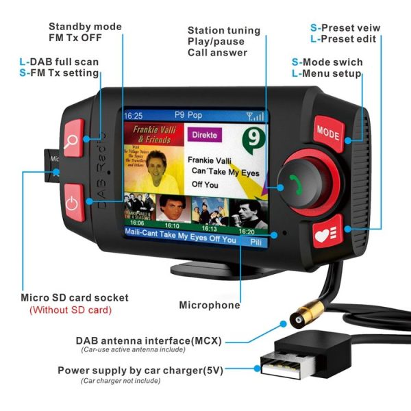 DAB-C8 Car DAB+ Digital Radio Receiver Color Screen Bluetooth Hands-free - Image 4