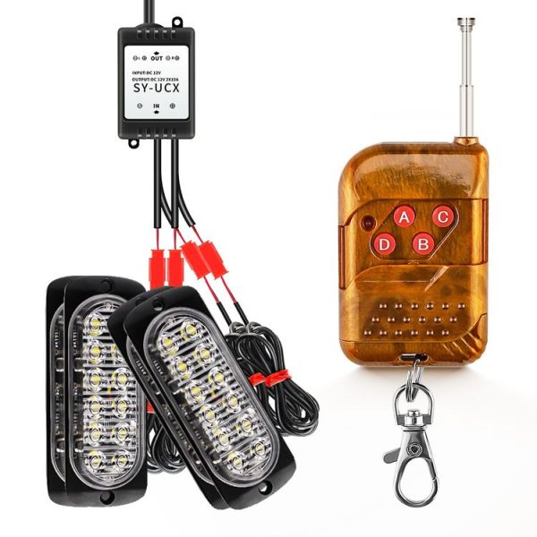 DC12V-24V / 18W 4 in 1 Front Grille Emergency Strobe Flash Warning Light Pickup 12LEDs Side Light Wireless Control 16 Modes (Red Light) - Image 2
