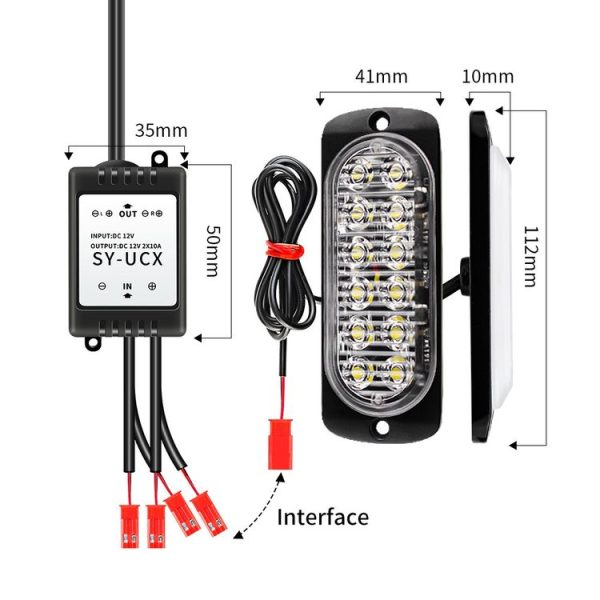 DC12V-24V / 18W 4 in 1 Front Grille Emergency Strobe Flash Warning Light Pickup 12LEDs Side Light Wireless Control 16 Modes (Red Light) - Image 4