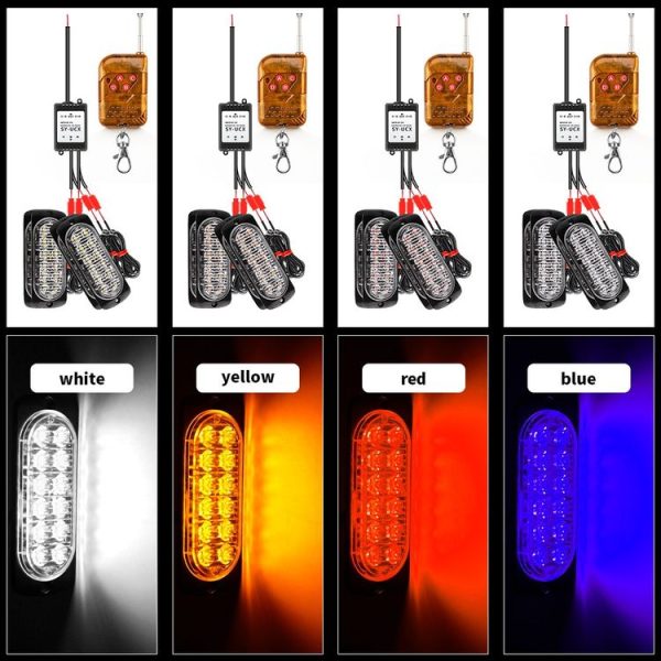 DC12V-24V / 18W 4 in 1 Front Grille Emergency Strobe Flash Warning Light Pickup 12LEDs Side Light Wireless Control 16 Modes (Red Light) - Image 6